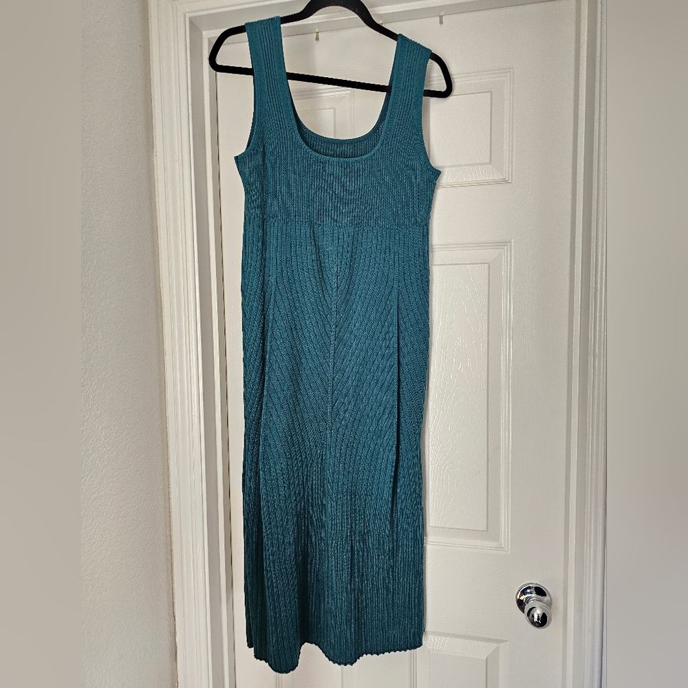 Maeve by Anthropologie sweater dress teal green mid calf length sz large petite